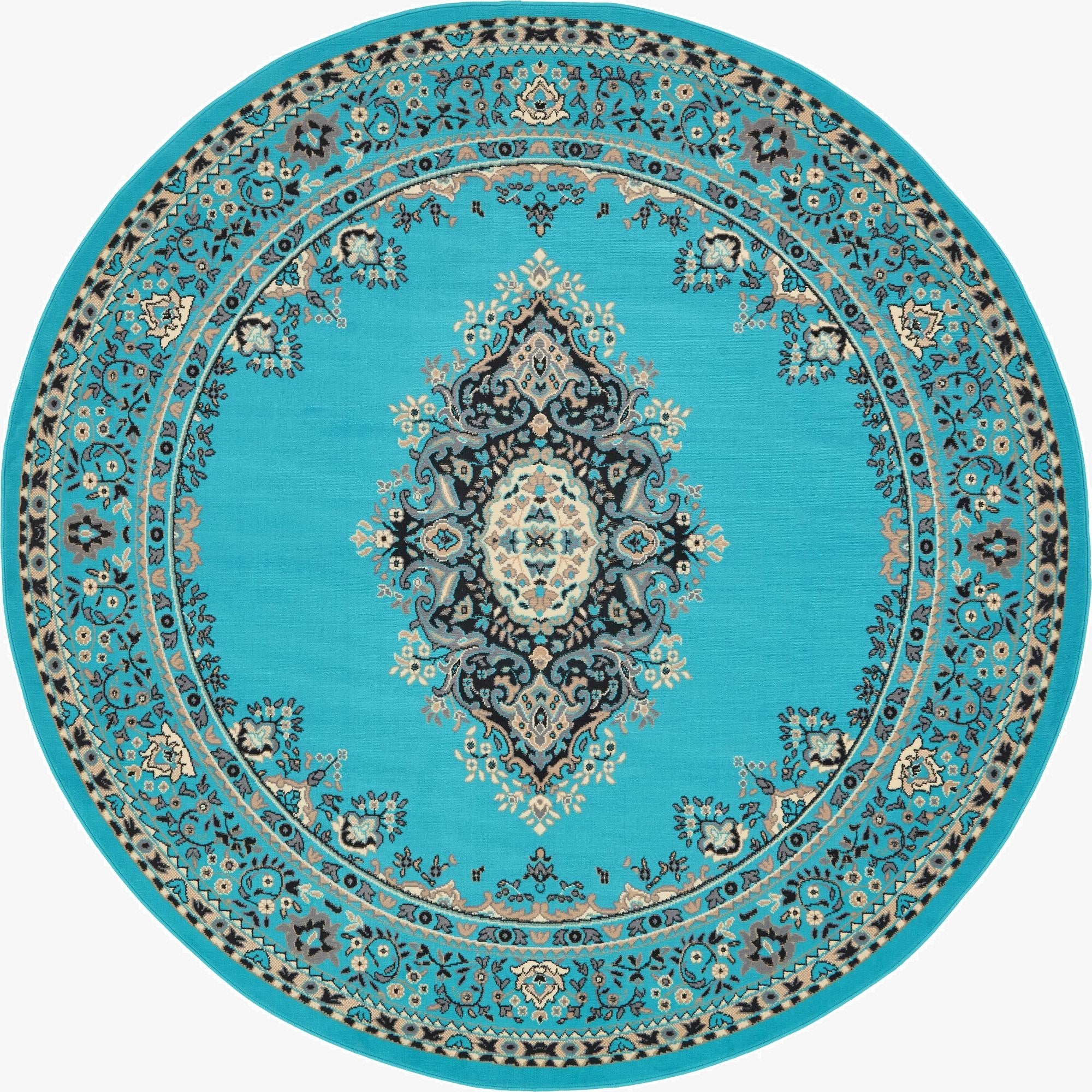 7' 10 x 7' 10 Mashad Design Round Rug