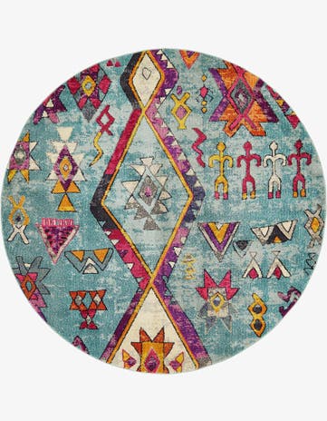 Turquoise Washable Mesa Round Rug