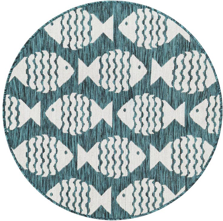 Detail image of 3' 1 x 3' 1 Easy-Clean Coastal Indoor / Outdoor Round Rug