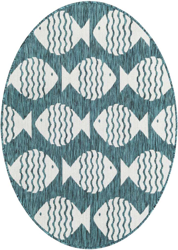 4' 1 x 4' 1 Easy-Clean Coastal Indoor / Outdoor Round Rug