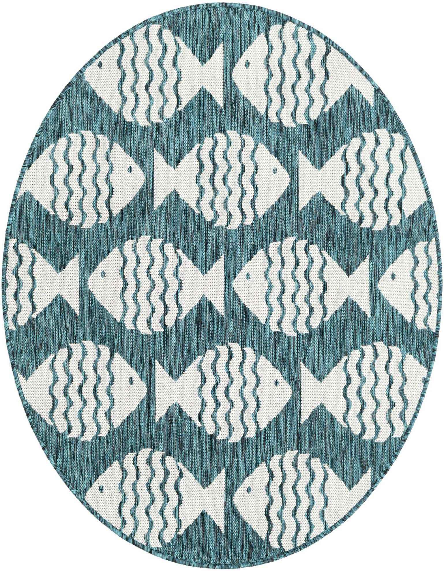 4' 1 x 4' 1 Easy-Clean Coastal Indoor / Outdoor Round Rug