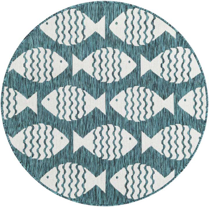 4' 1 x 4' 1 Easy-Clean Coastal Indoor / Outdoor Round Rug