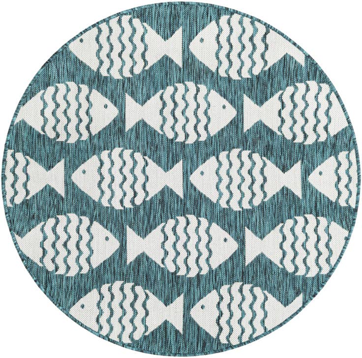 Detail image of 4' 1 x 4' 1 Easy-Clean Coastal Indoor / Outdoor Round Rug