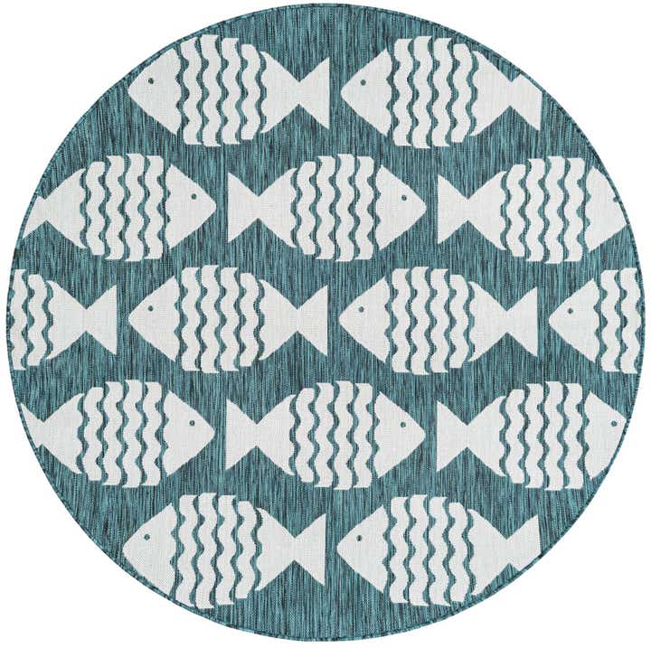 6' 1 x 6' 1 Easy-Clean Coastal Indoor / Outdoor Round Rug
