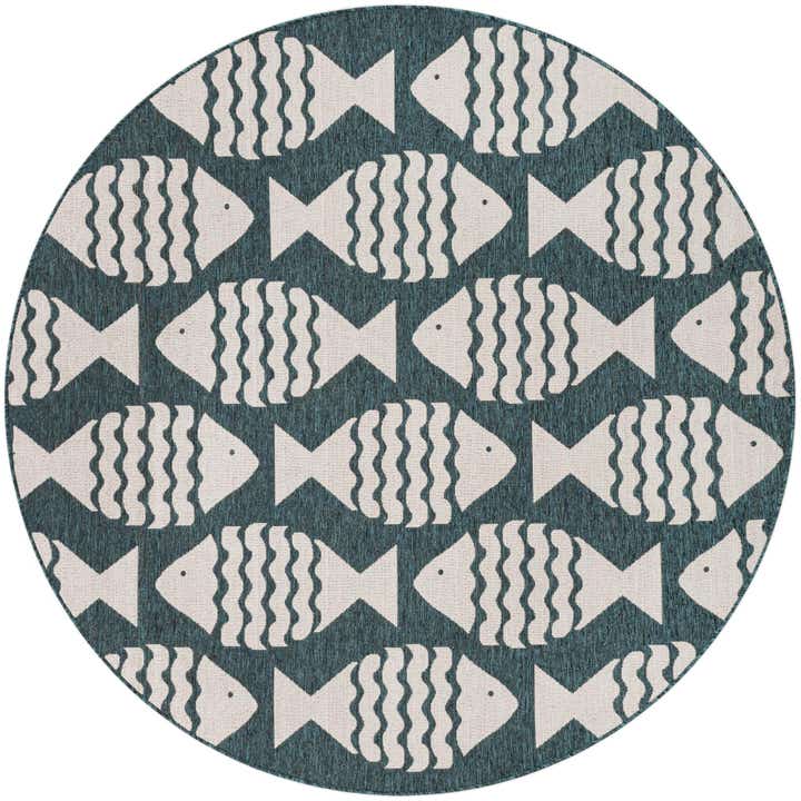 7' 10 x 7' 10 Easy-Clean Coastal Indoor / Outdoor Round Rug