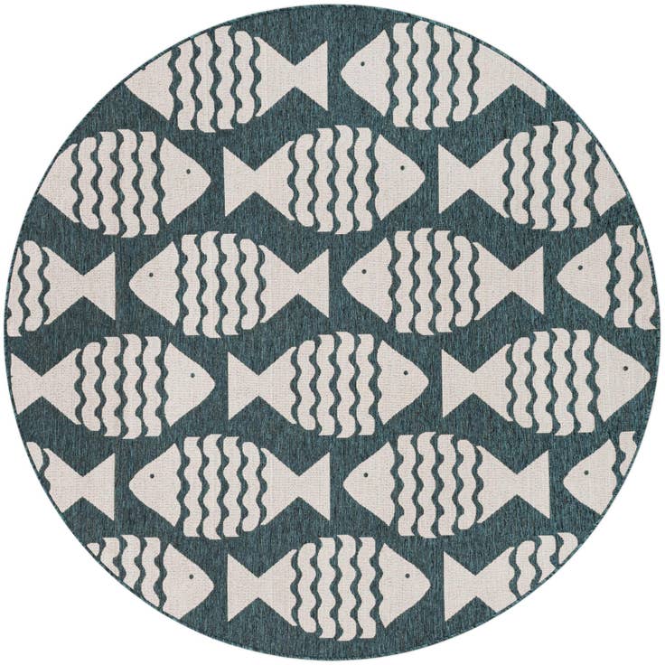 Detail image of 7' 10 x 7' 10 Easy-Clean Coastal Indoor / Outdoor Round Rug