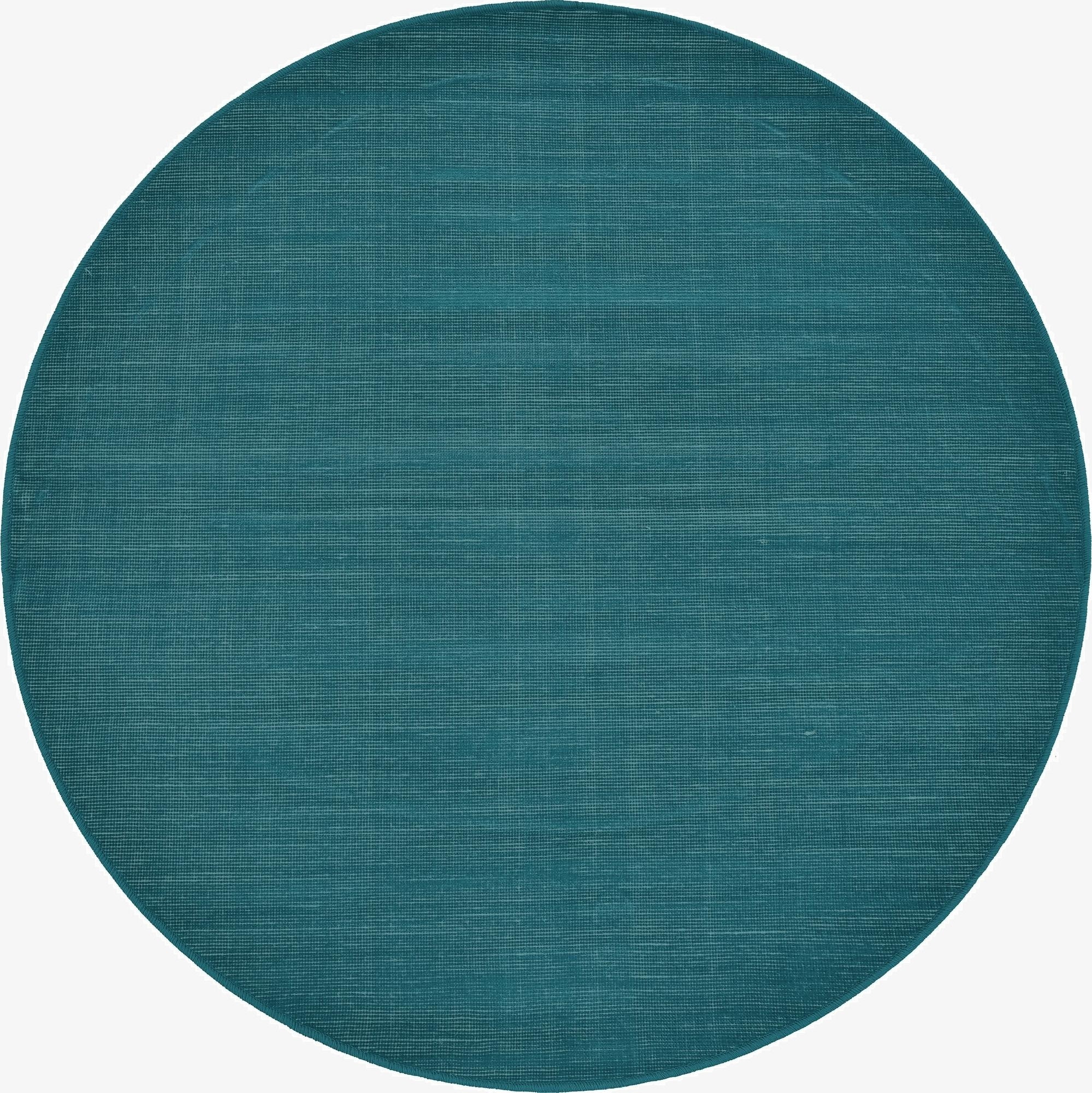 A 3' 7 round blue flatweave rug with a subtle textured pattern, suitable for indoor spaces.