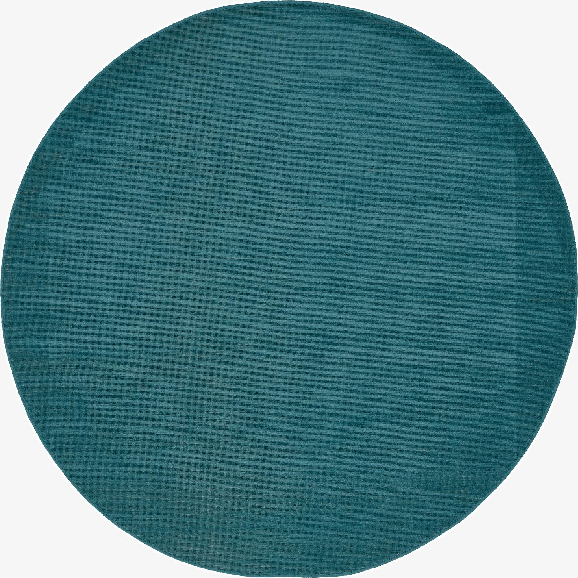A 5' 0 round blue rug with a flat, textured weave, perfect for adding a pop of color to any indoor space.