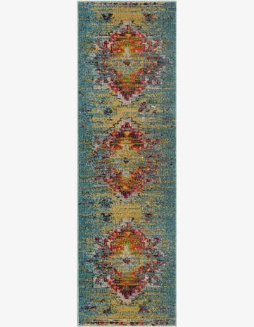 Turquoise Washable Carnevale Runner Rug
