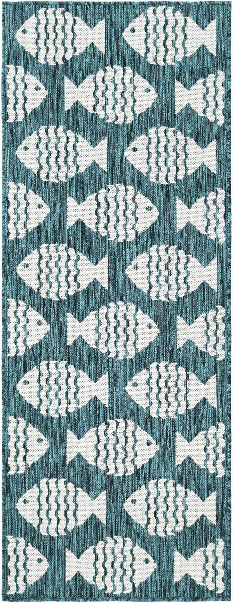 Primary image 2' x 5' 3  Washable Coastal Indoor / Outdoor Runner Rug