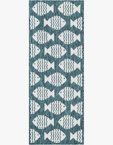 Turquoise Easy-Clean Coastal Indoor / Outdoor Runner Rug