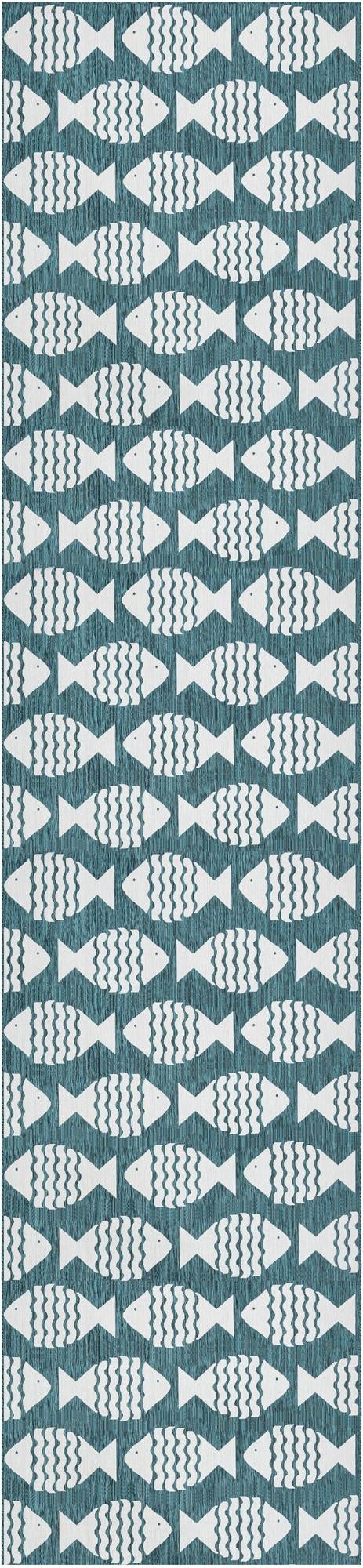 Primary image 2' 7 x 12'  Washable Coastal Indoor / Outdoor Runner Rug