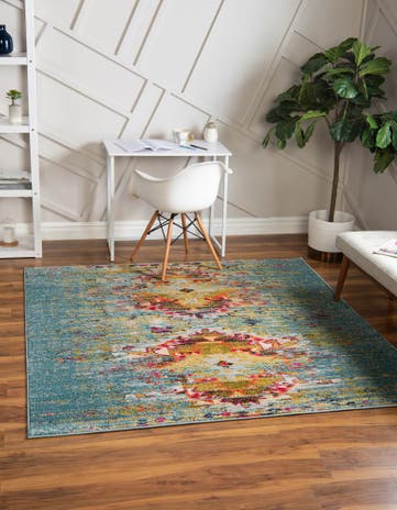 Turquoise Washable Carnevale Square Rug