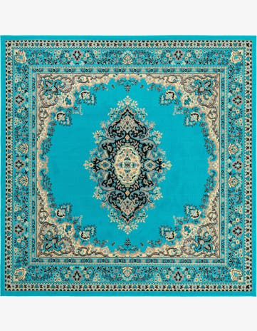 Turquoise Mashad Design Square Rug