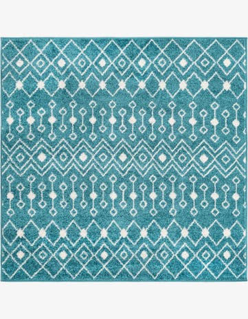 Turquoise Moroccan Trellis Square Rug