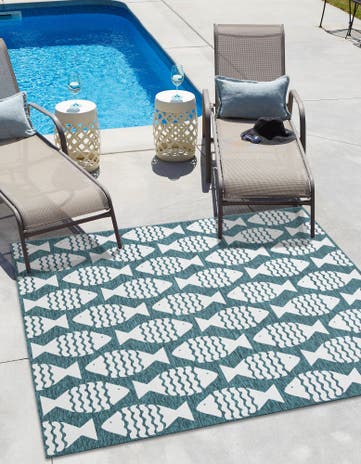 12' x 12' Easy-Clean Coastal Indoor / Outdoor Square Rug