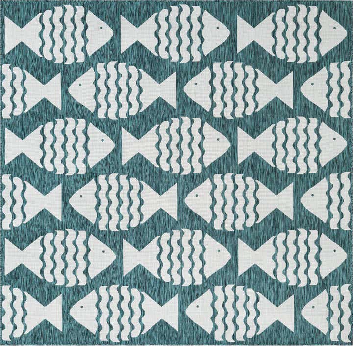 7' 10 x 7' 10 Easy-Clean Coastal Indoor / Outdoor Square Rug