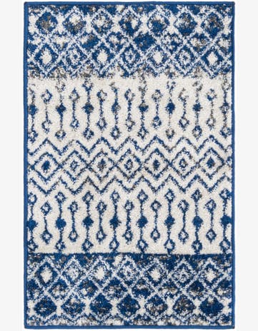 2' x 3' Vernon · Tribal geometric rug, blue and ivory