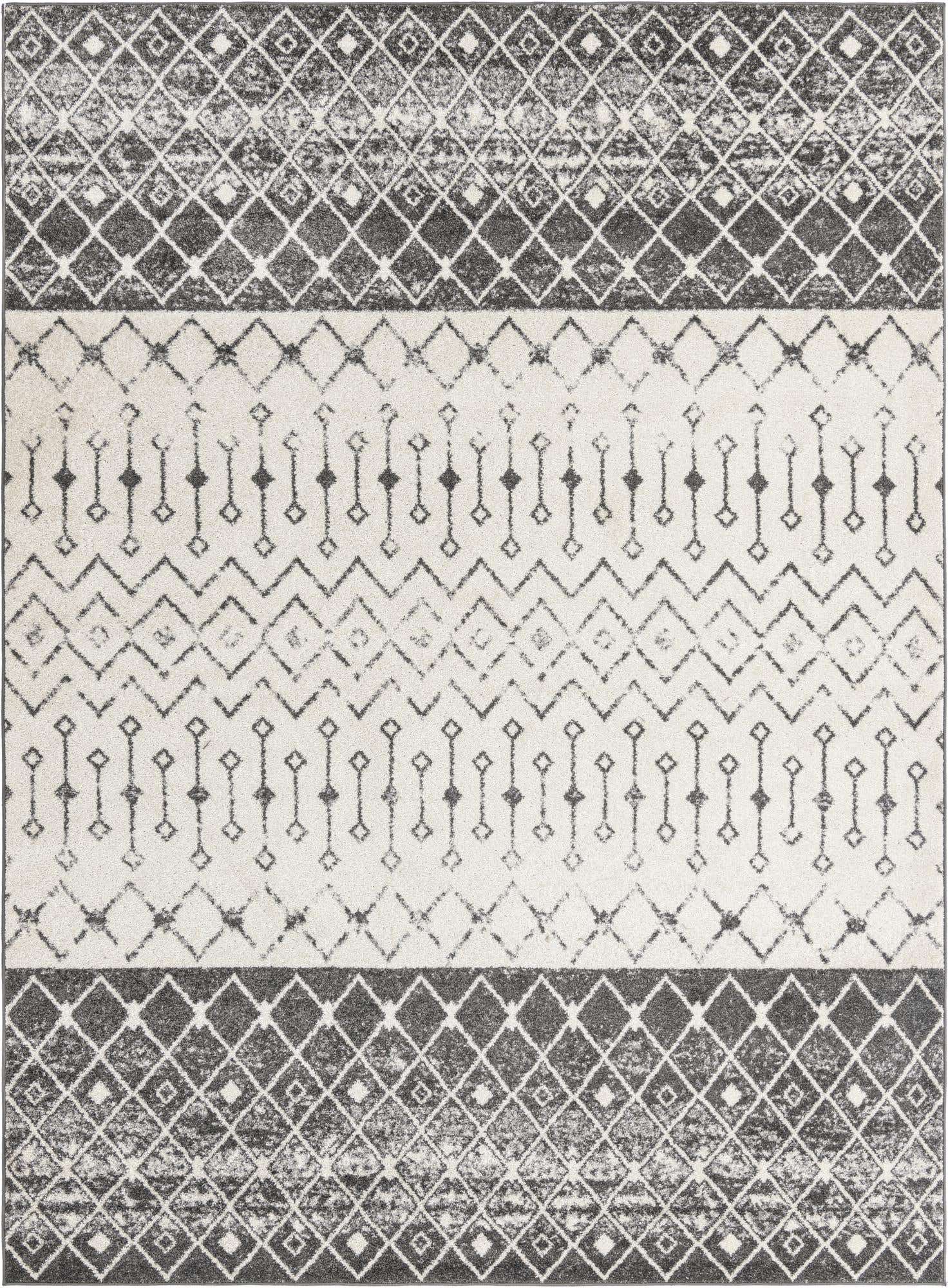 9' x 12' Vernon · Geometric tribal rug, gray and ivory