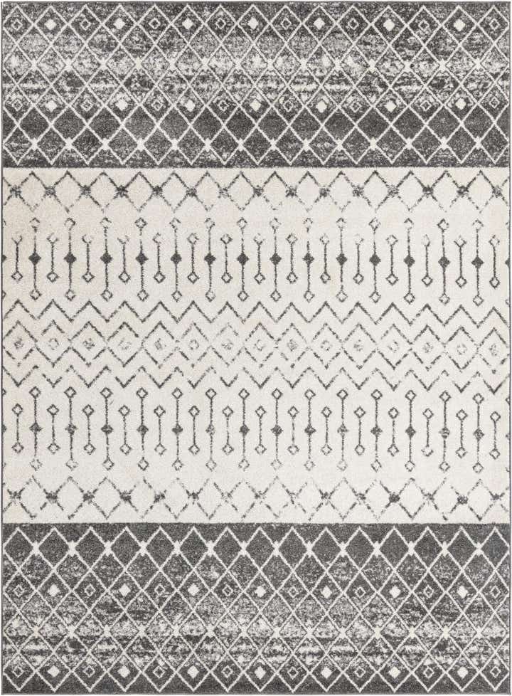 9' x 12' Vernon · Geometric tribal rug, gray and ivory