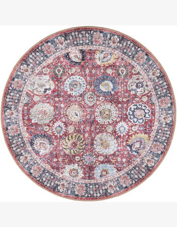 Vintage Red Washable Timeless Round Rug