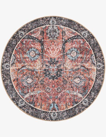Vintage Rust Red Timeless Round Rug