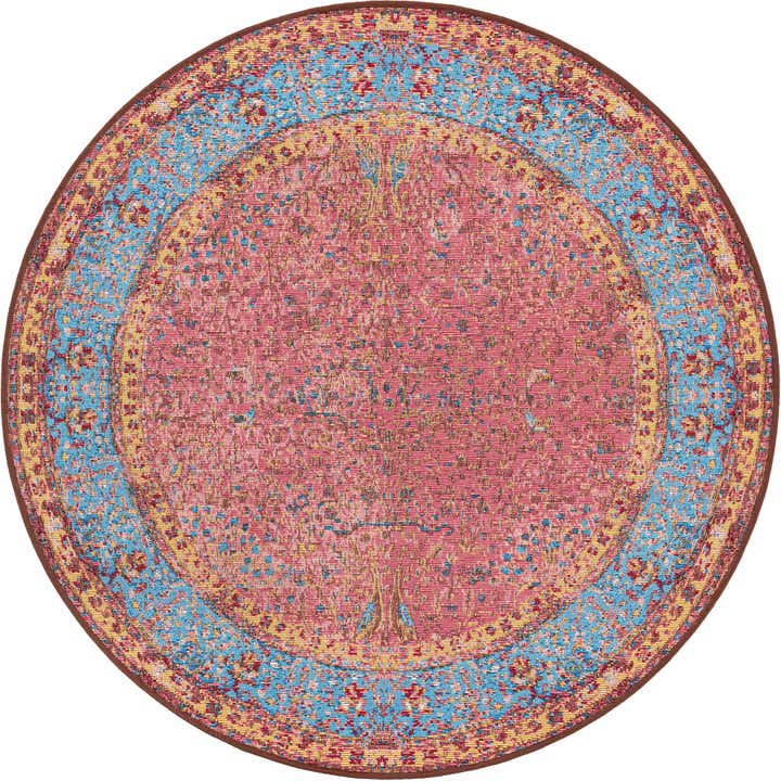 4' 1 x 4' 1 Easy-Clean Traditional Indoor / Outdoor Round Rug