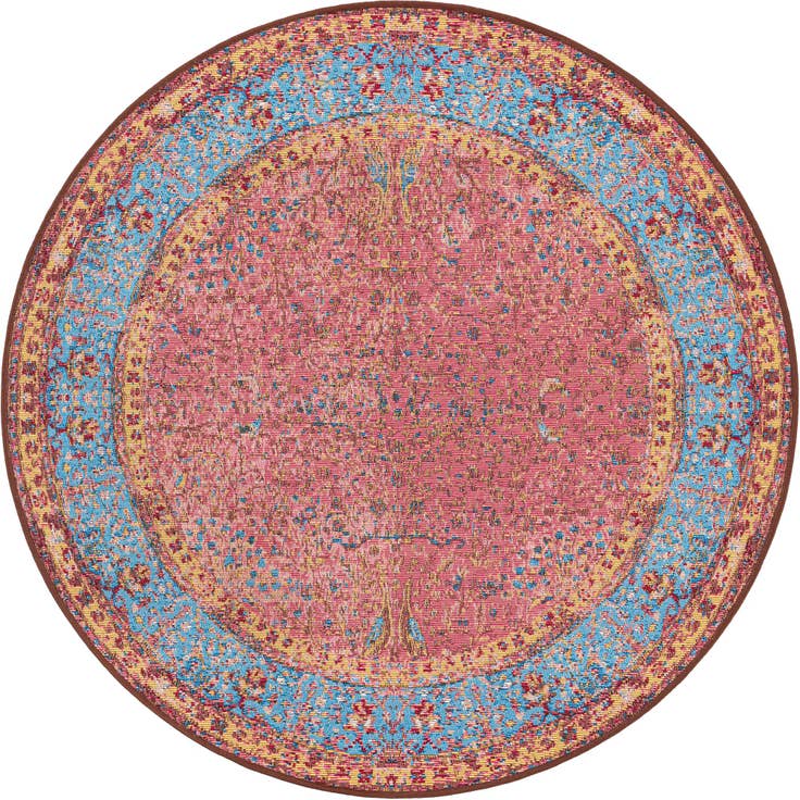 Detail image of 4' 1 x 4' 1 Easy-Clean Traditional Indoor / Outdoor Round Rug