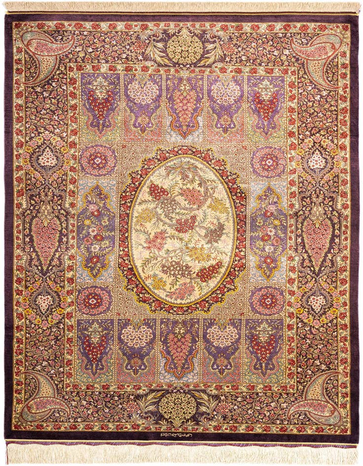 Detail image of 3' 3 x 4' 11 Ghom Silk Rug