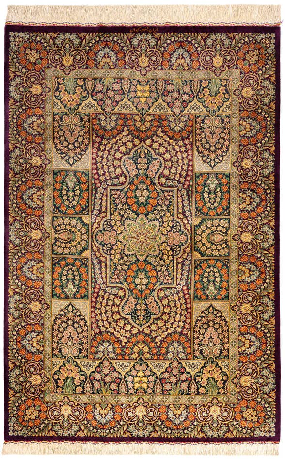 Detail image of 3' 5 x 5' Ghom Silk Rug