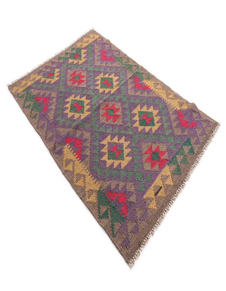 Detail image of 3' 5 x 5' Hand Woven Kilim Maymana Wool Rug