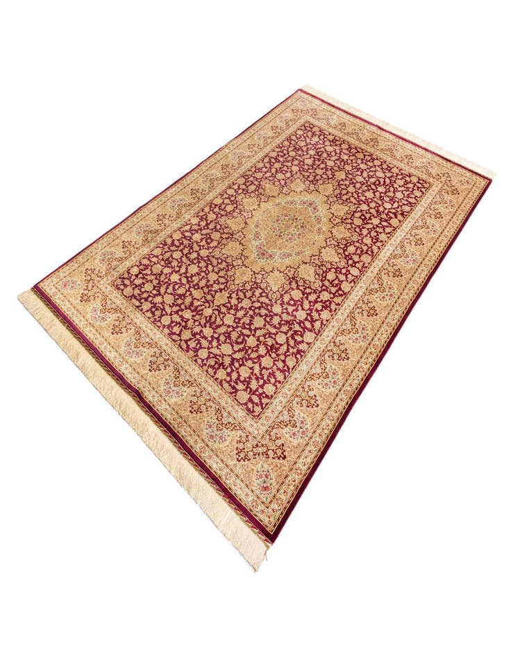 Detail image of 5' 3 x 7' 9  Hand Knotted Qom Silk Persian Rug