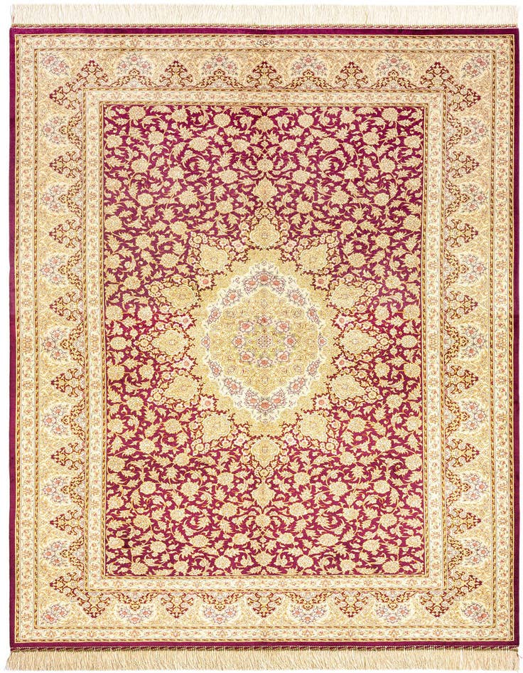 Detail image of 5' 3 x 7' 9 Hand Knotted Qom Silk Persian Rug