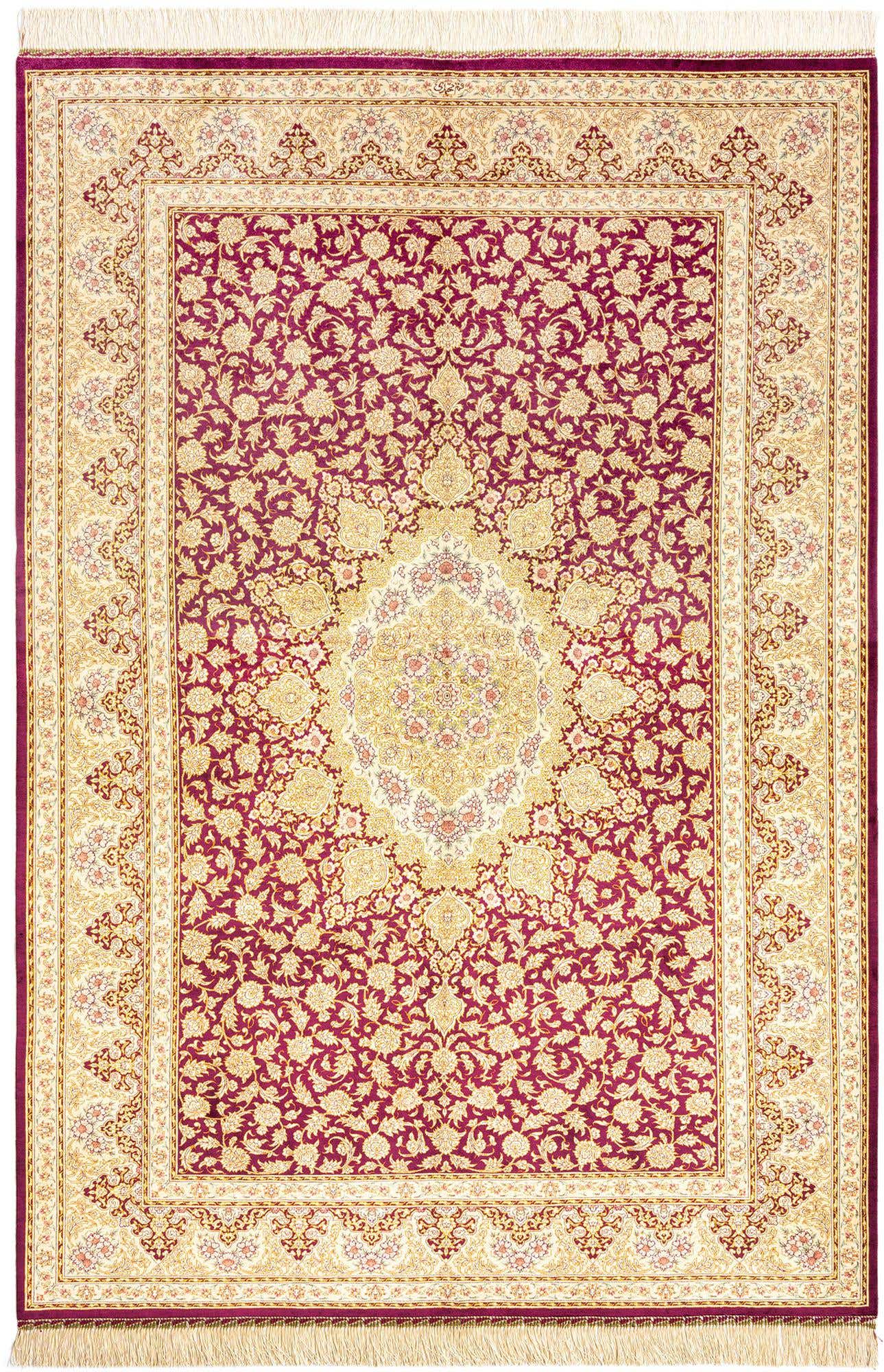 5' 3 x 7' 9 Hand Knotted Qom Silk Persian Rug