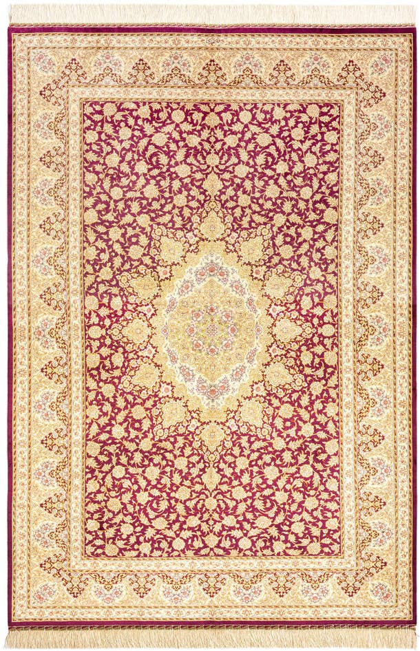 Detail image of 5' 3 x 7' 9 Hand Knotted Qom Silk Persian Rug