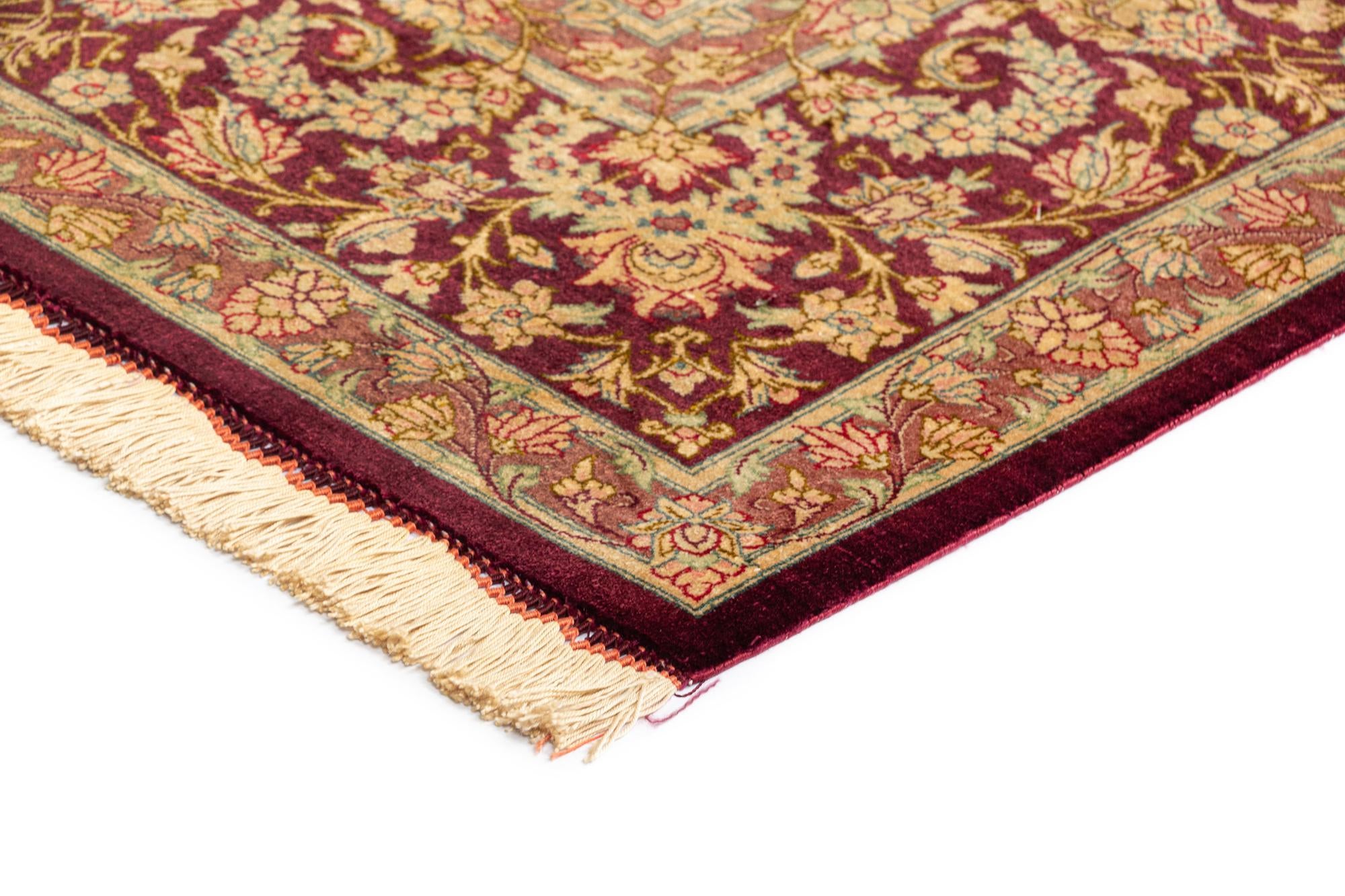 5' 3 x 7' 7 Hand Knotted Qom Silk Persian Rug