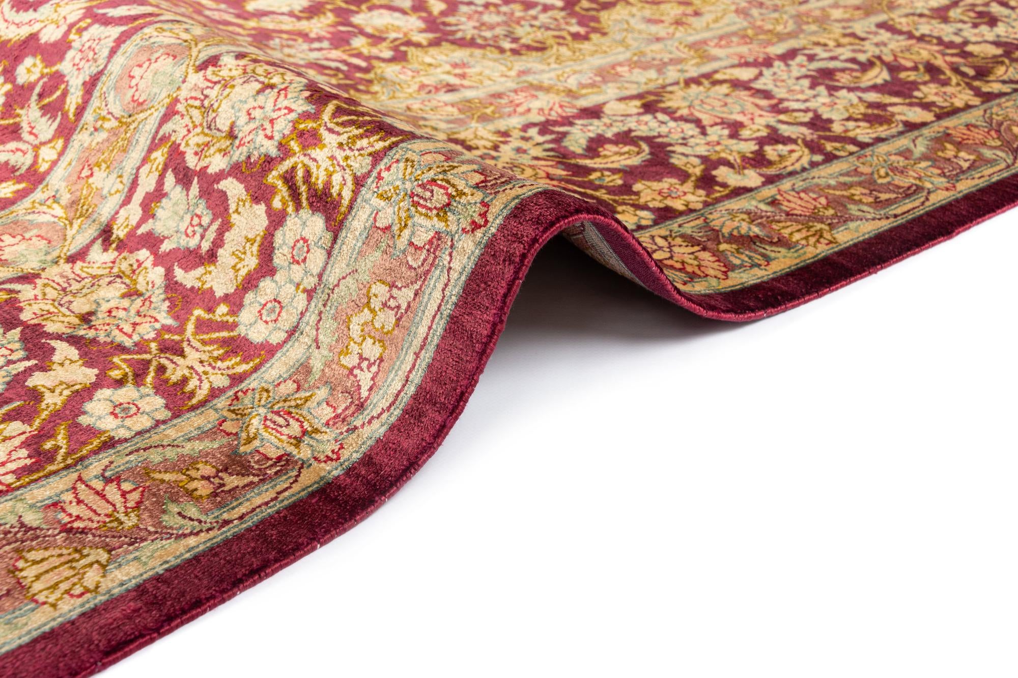 5' 3 x 7' 7 Hand Knotted Qom Silk Persian Rug