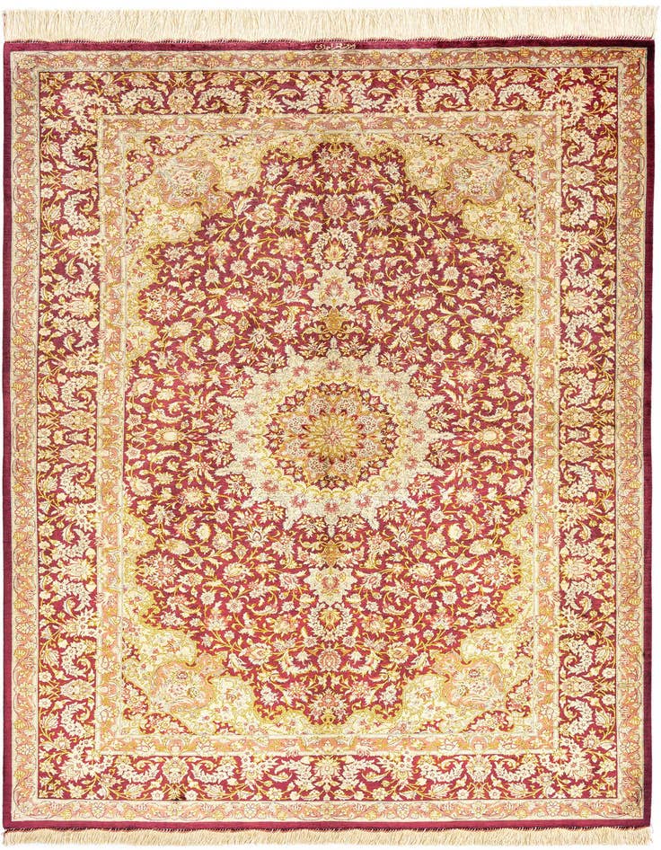 Detail image of 5' 3 x 7' 7 Hand Knotted Qom Silk Persian Rug