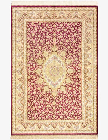 5' 3 x 7' 9 Hand Knotted Qom Silk Persian Rug