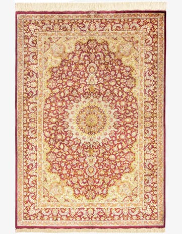 5' 3 x 7' 7 Hand Knotted Qom Silk Persian Rug