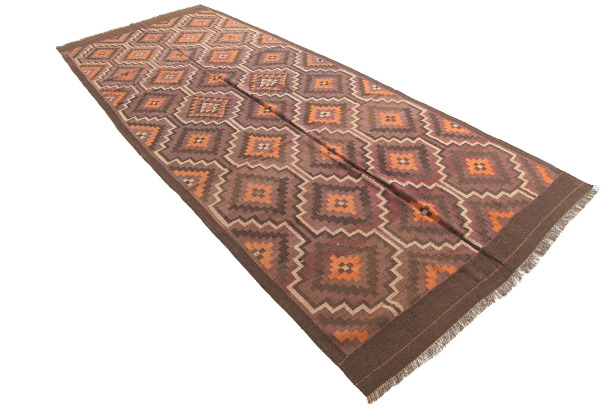 6' 2 x 14' 9 Hand Woven Kilim Fars Wool Runner Rug