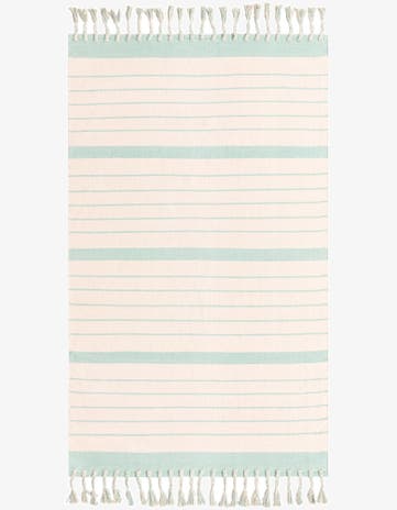 White and Aqua Hand Woven Chindi Cotton Rug