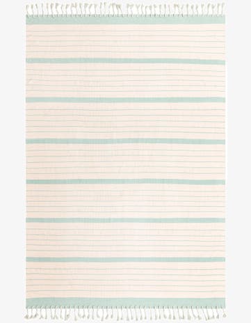 White and Aqua Hand Woven Chindi Cotton Rug