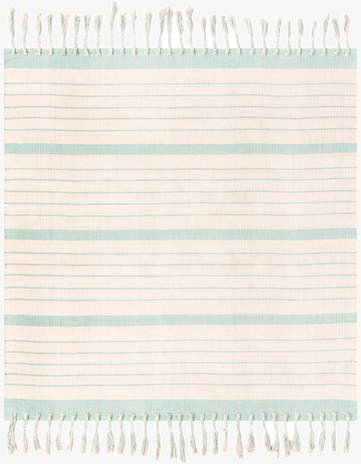 White and Aqua Hand Woven Chindi Cotton Square Rug
