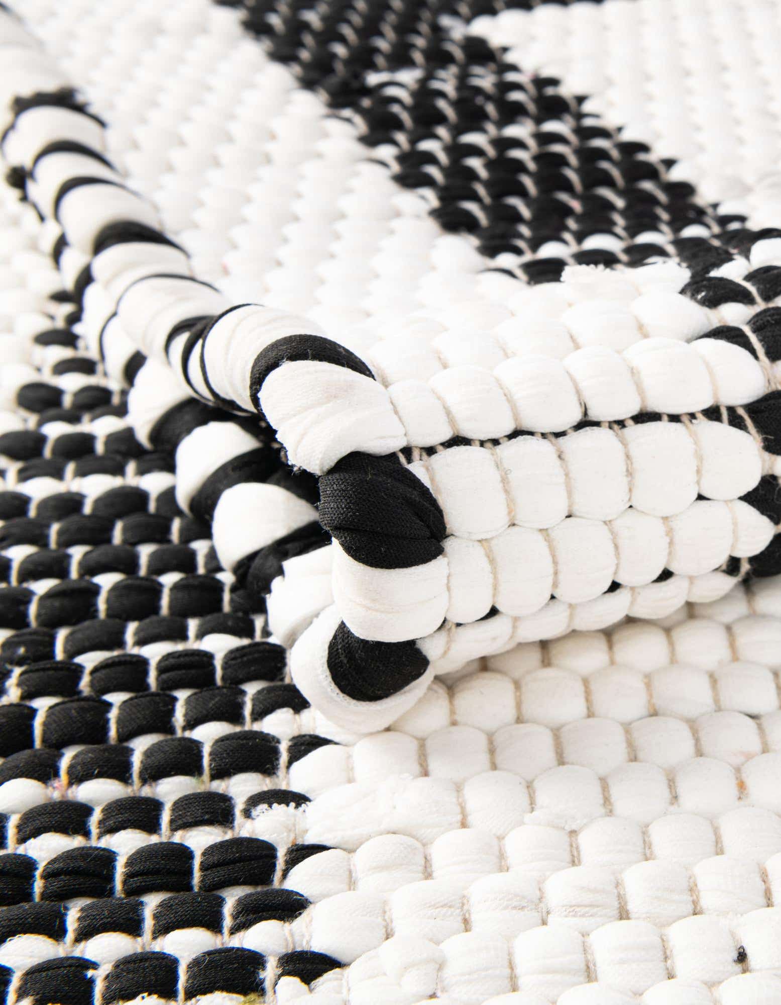 Custom White and Black Hand Woven Chindi Jute Rug
