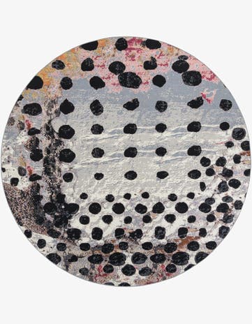 White and Black Easy-Clean Modern Indoor / Outdoor Round Rug