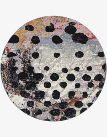 White and Black Easy-Clean Modern Indoor / Outdoor Round Rug