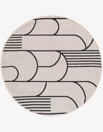 White and Black Easy-Clean Modern Indoor / Outdoor Round Rug