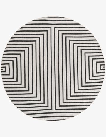 White and Black Easy-Clean Modern Indoor / Outdoor Round Rug