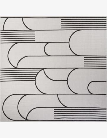 White and Black Easy-Clean Modern Indoor / Outdoor Square Rug
